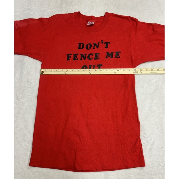 Vintage 90s "Dont Fence Me Out" Red Graphic T-Shirt Single Stitch Size Medium - Picture 6 of 9